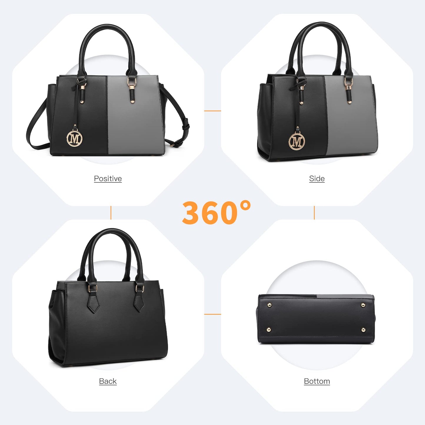 Miss Lulu Handbags for Women Look V-Shape Shoulder Handbag Lightweight Medium Tote Bag PU Leather