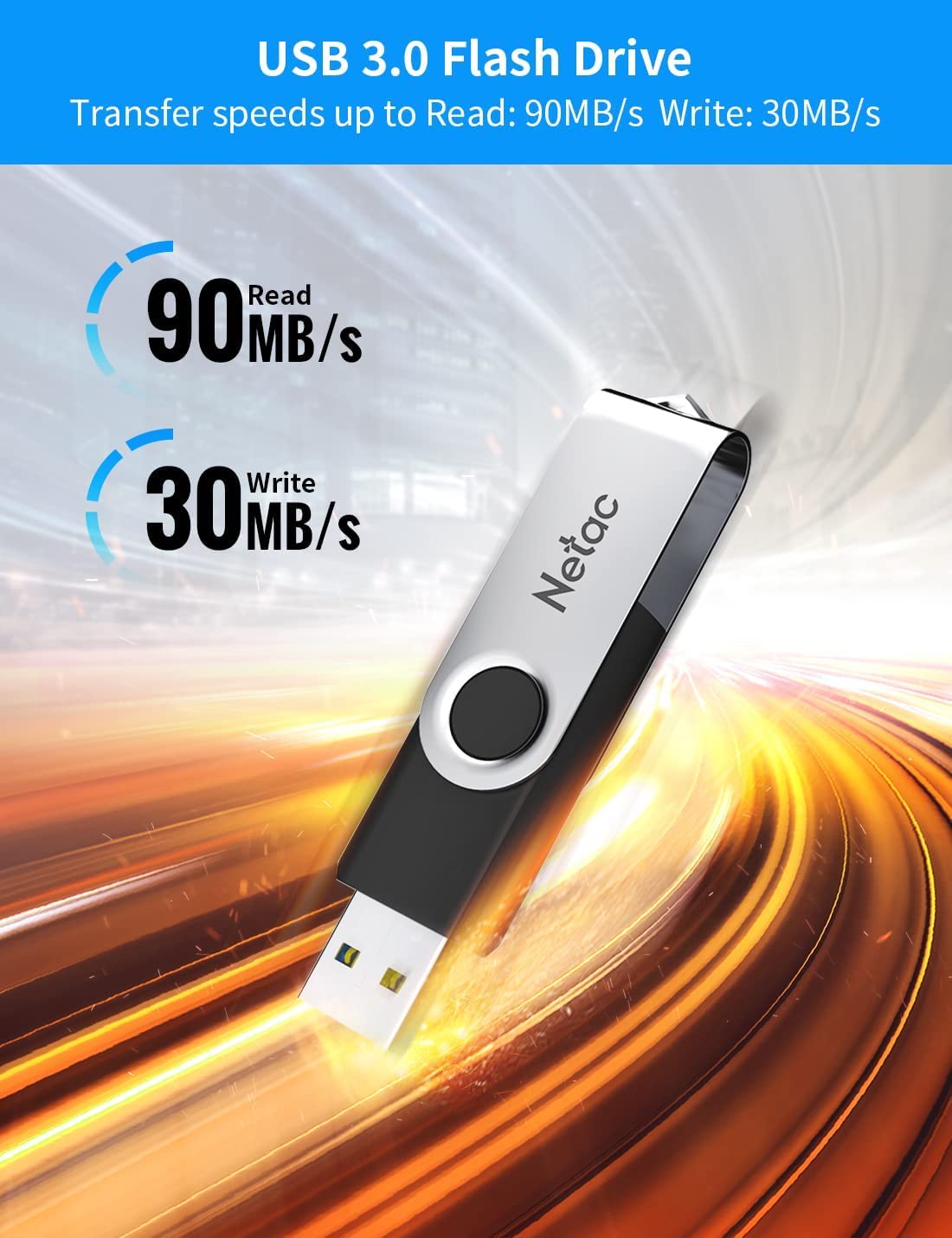 Netac 64GB USB 2.0 Flash Drive, Swivel Design Memory Sticks, Pen Drive, Usb Sticks for Data Storage, Zip Drive and jump Drive with LED Light