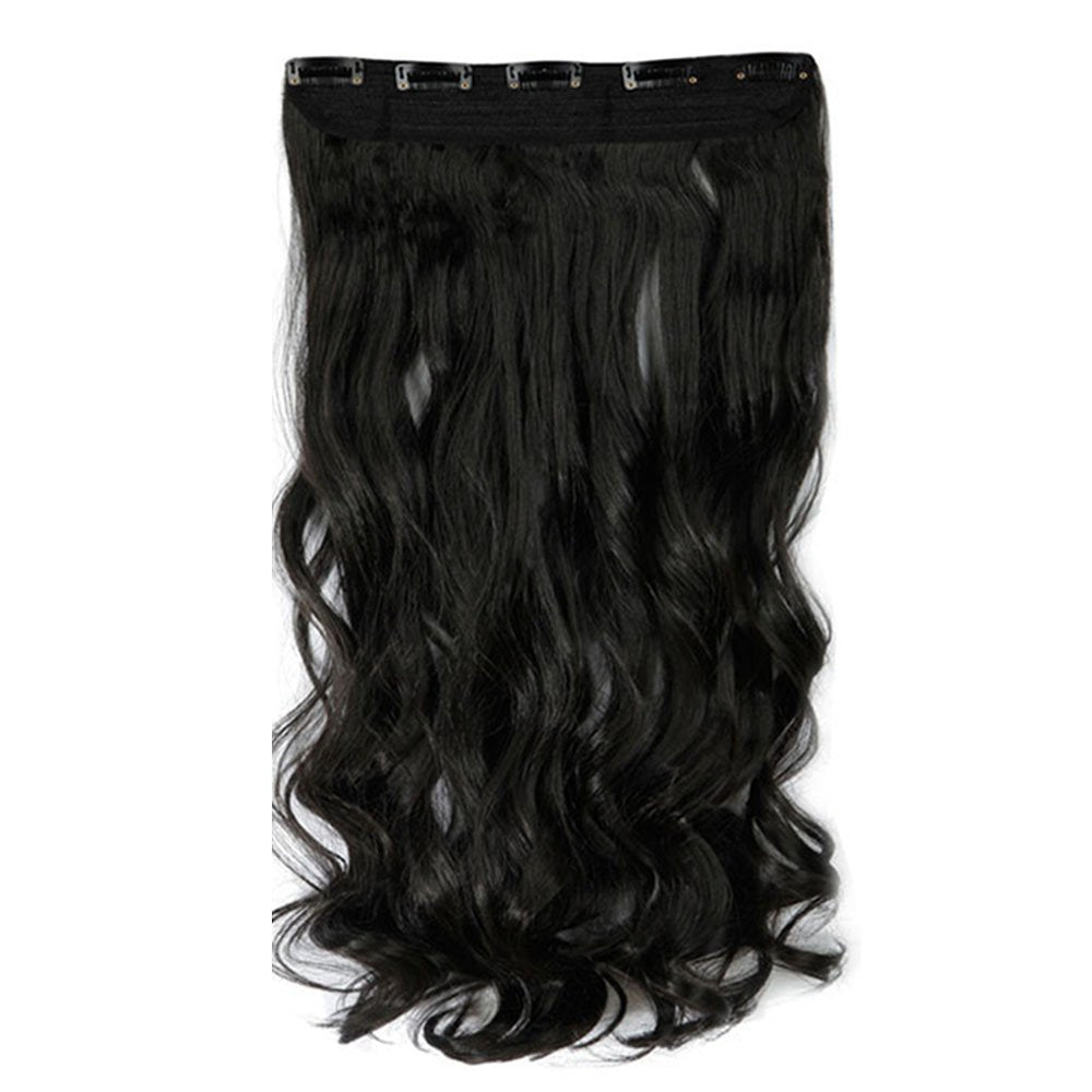 24 Inch One Piece Hair Extensions Clip In Curly Hairpieces Wavy 5 Clips - Dark Brown(60cm-120g)