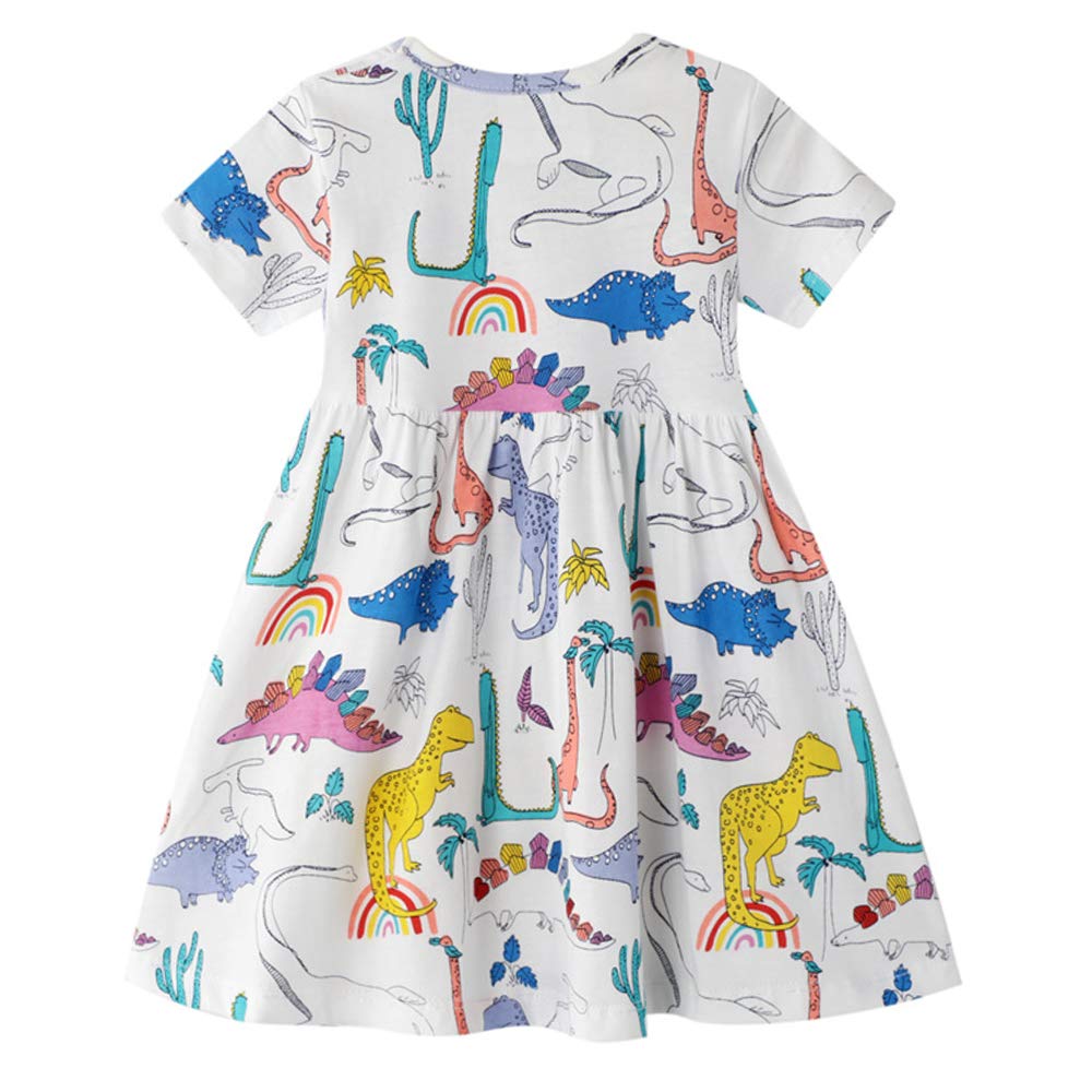 Smazero Baby Girl's Summer Dresses Short Sleeve Casual Dinosaur Horse Print Shirt Dress Little Kids Clothes Children Age 1-7 Years
