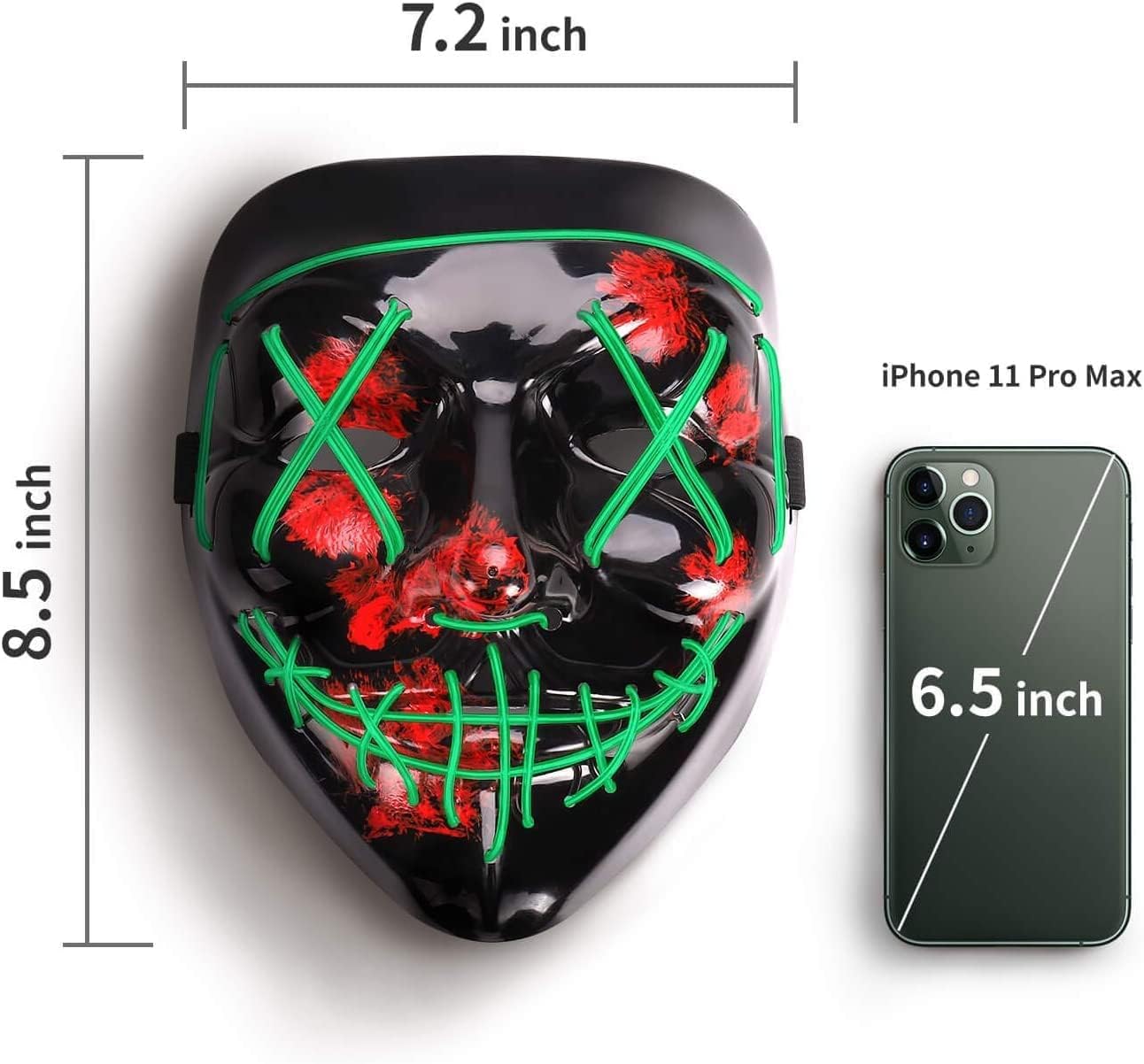 AnanBros Scary LED Halloween Mask, Light up Mask Cosplay, LED Rave Face Mask Costume 3 Lighting Modes, Halloween Face Masks for Men Women Kids