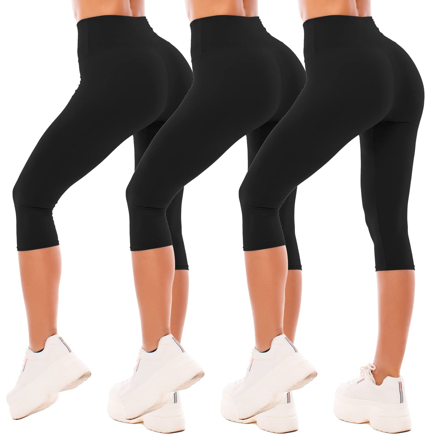 SINOPHANT High Waisted Capri 3/4 Length Leggings for Women, Buttery Soft Elastic Opaque Tummy Control Leggings, Cropped Trousers for Workout Gym Yoga