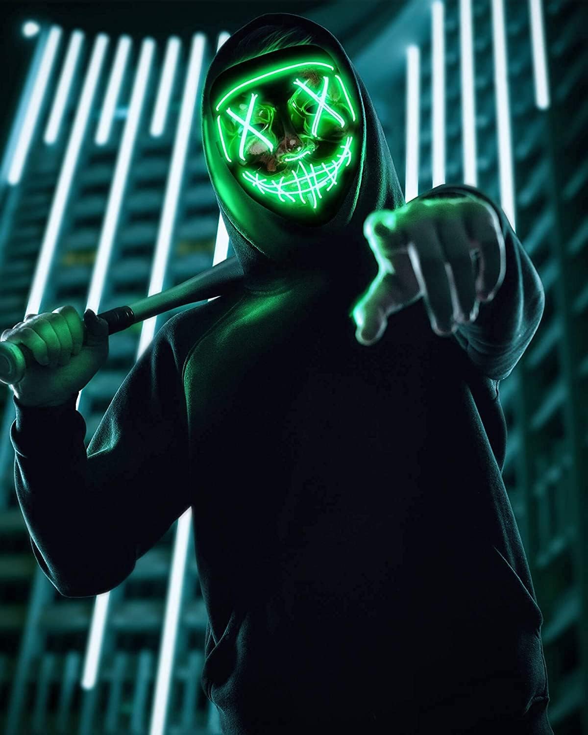 AnanBros Scary LED Halloween Mask, Light up Mask Cosplay, LED Rave Face Mask Costume 3 Lighting Modes, Halloween Face Masks for Men Women Kids