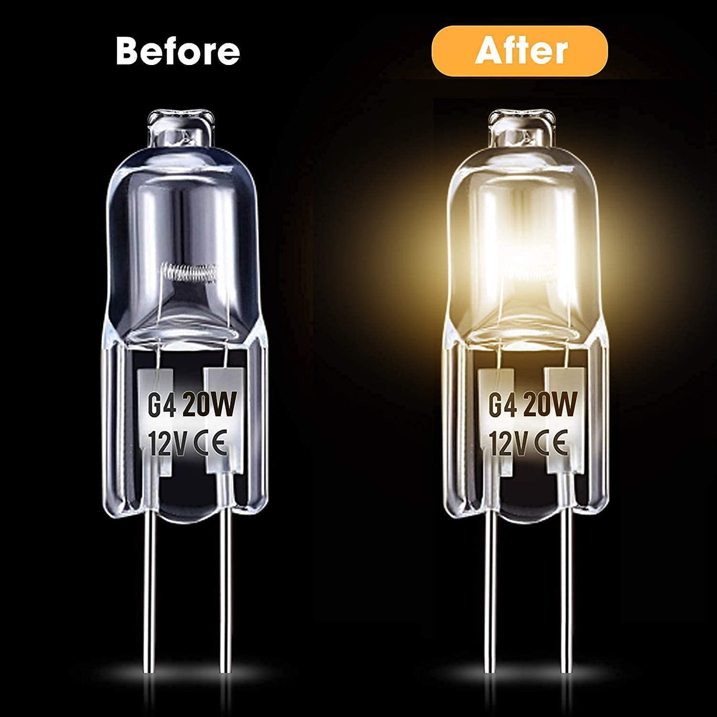 Levidon G4 Halogen Light Bulbs 20W 12V Clear Capsule 2 Pin Lamp Bulb Halogen Pin Base Warm White Dimmable 10 Pack