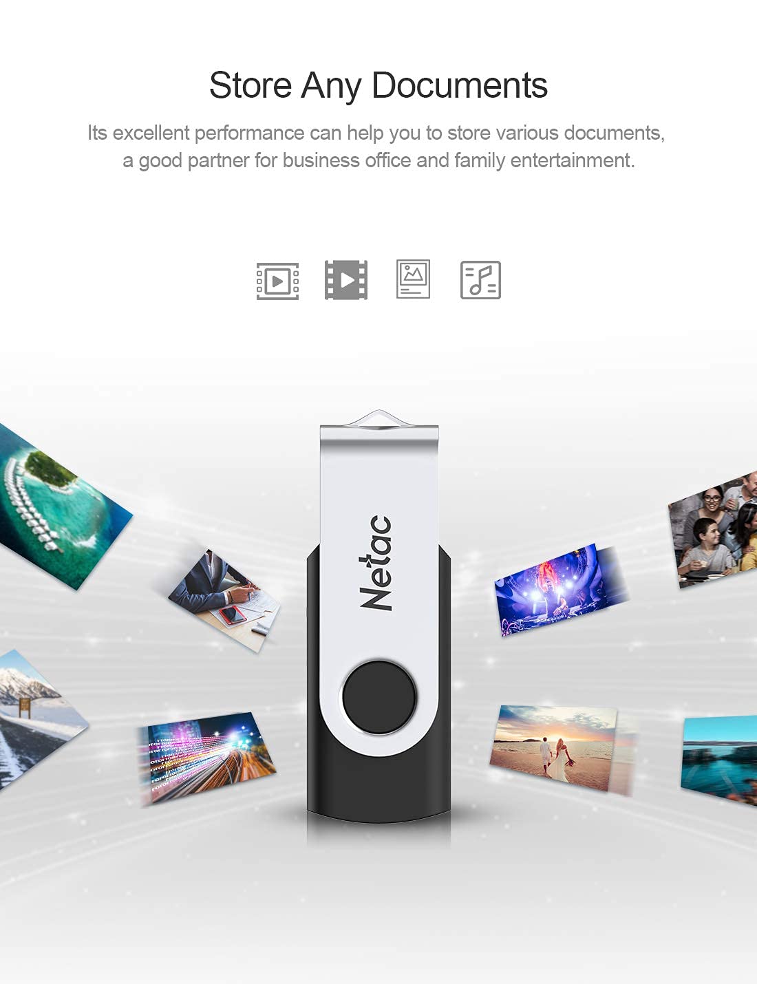 Netac 64GB USB 2.0 Flash Drive, Swivel Design Memory Sticks, Pen Drive, Usb Sticks for Data Storage, Zip Drive and jump Drive with LED Light