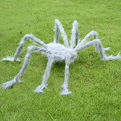 benpen Halloween Decorations Outdoor Gaint Spider:50'' Halloween Spiders Decor+10pcs Scary Hairy Fake Spiders+60g Cobweb Props for Indoor Outdoor Scary Haunted House Theme Party Yard
