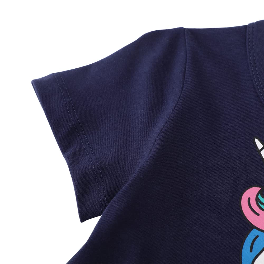 Smazero Baby Girl's Summer Dresses Short Sleeve Casual Dinosaur Horse Print Shirt Dress Little Kids Clothes Children Age 1-7 Years