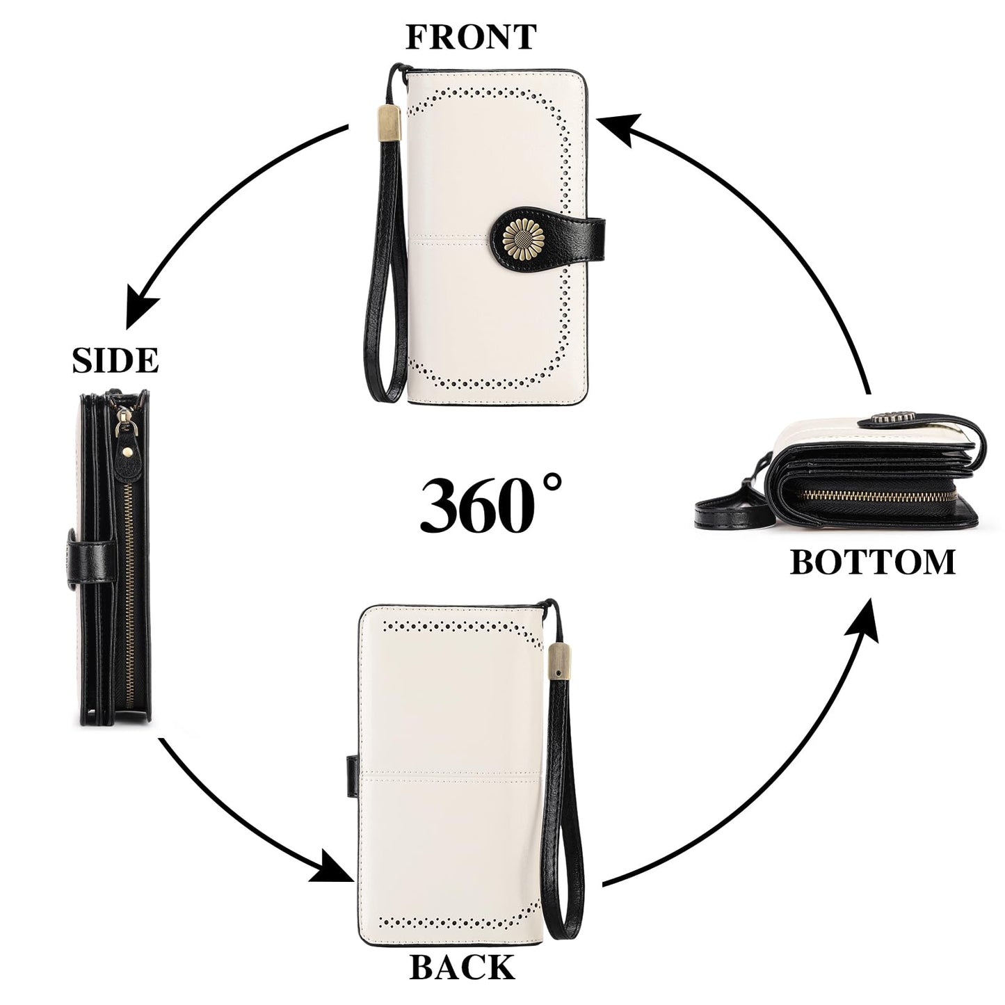 SENDEFN Genuine Leather Purses for Women, RFID Large Ladies Purse, Wallet for Women with Wrist Strap