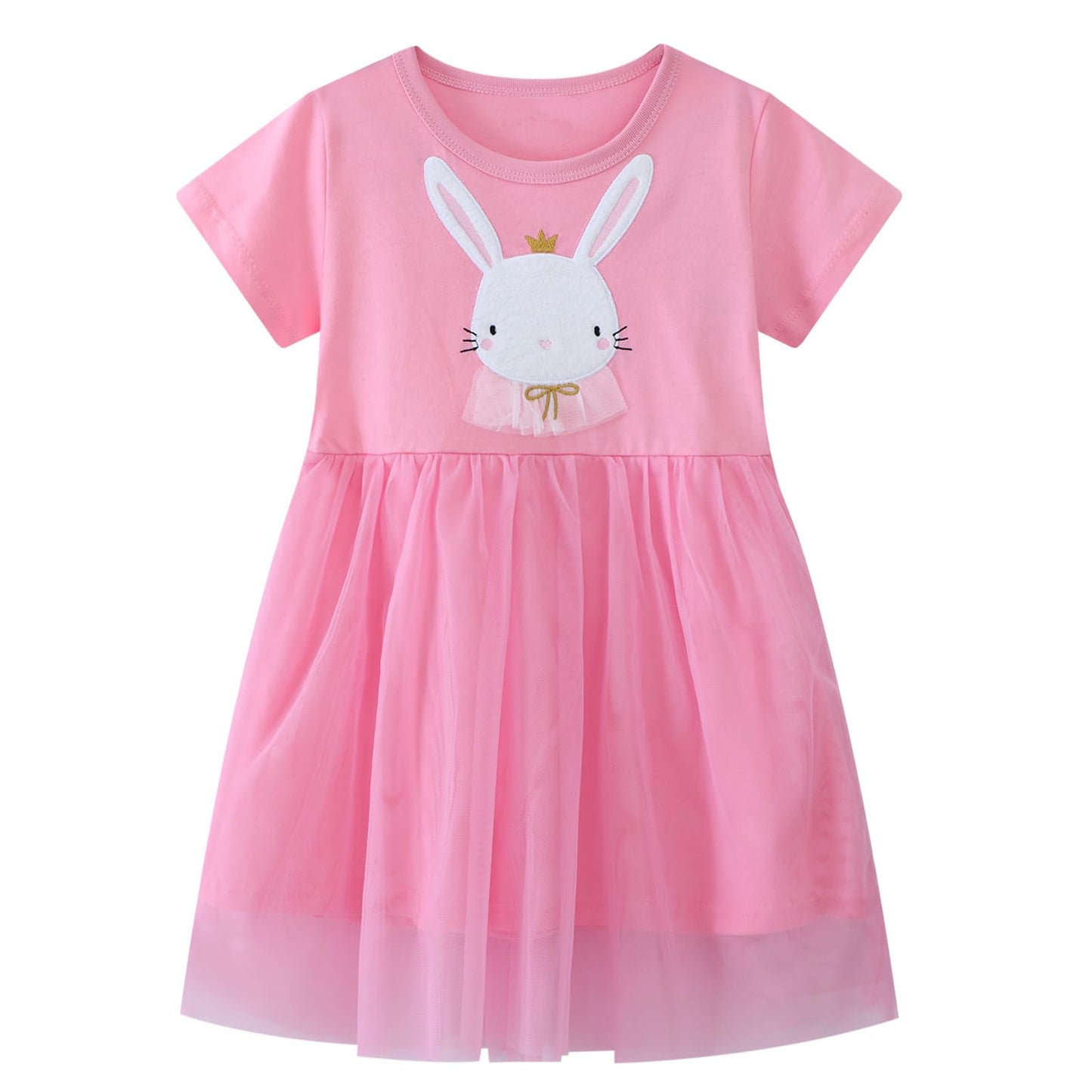 Smazero Baby Girl's Summer Dresses Short Sleeve Casual Dinosaur Horse Print Shirt Dress Little Kids Clothes Children Age 1-7 Years