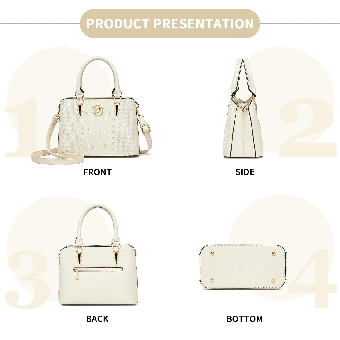 Miss Lulu Handbag for Women, Woven and Chevron Pattern, M Logo on The Front, Top Handle or Shoulder Bag