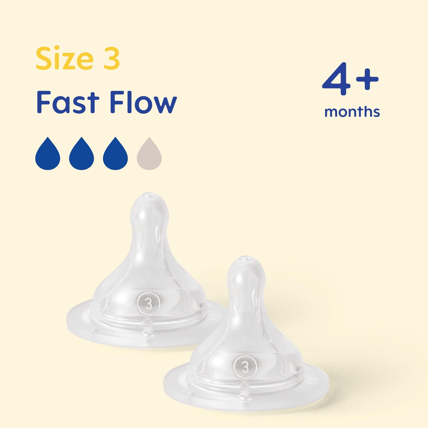 MAM Teats Size 3 | 2 Pack | Fast Flow | Suitable from 4+ Months | Fits All MAM Bottles | Made from SkinSoft Silicone | Baby Accessories
