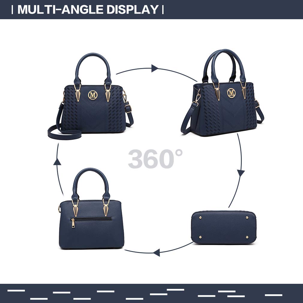 Miss Lulu Handbag for Women, Woven and Chevron Pattern, M Logo on The Front, Top Handle or Shoulder Bag