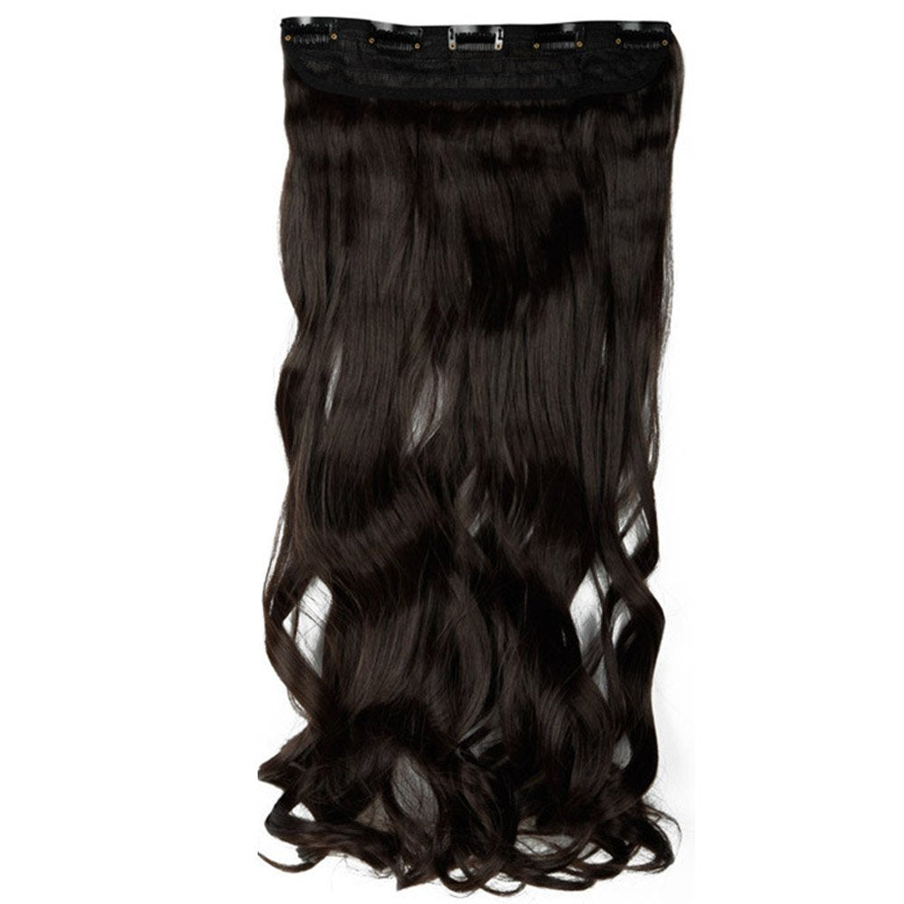 24 Inch One Piece Hair Extensions Clip In Curly Hairpieces Wavy 5 Clips - Dark Brown(60cm-120g)