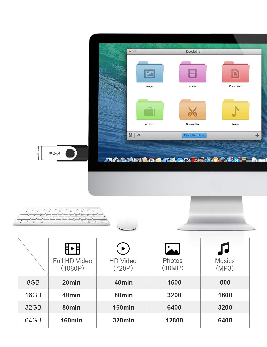 Netac 64GB USB 2.0 Flash Drive, Swivel Design Memory Sticks, Pen Drive, Usb Sticks for Data Storage, Zip Drive and jump Drive with LED Light