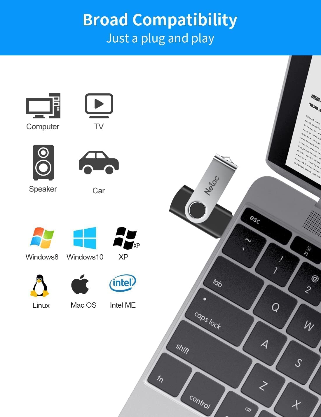 Netac 64GB USB 2.0 Flash Drive, Swivel Design Memory Sticks, Pen Drive, Usb Sticks for Data Storage, Zip Drive and jump Drive with LED Light