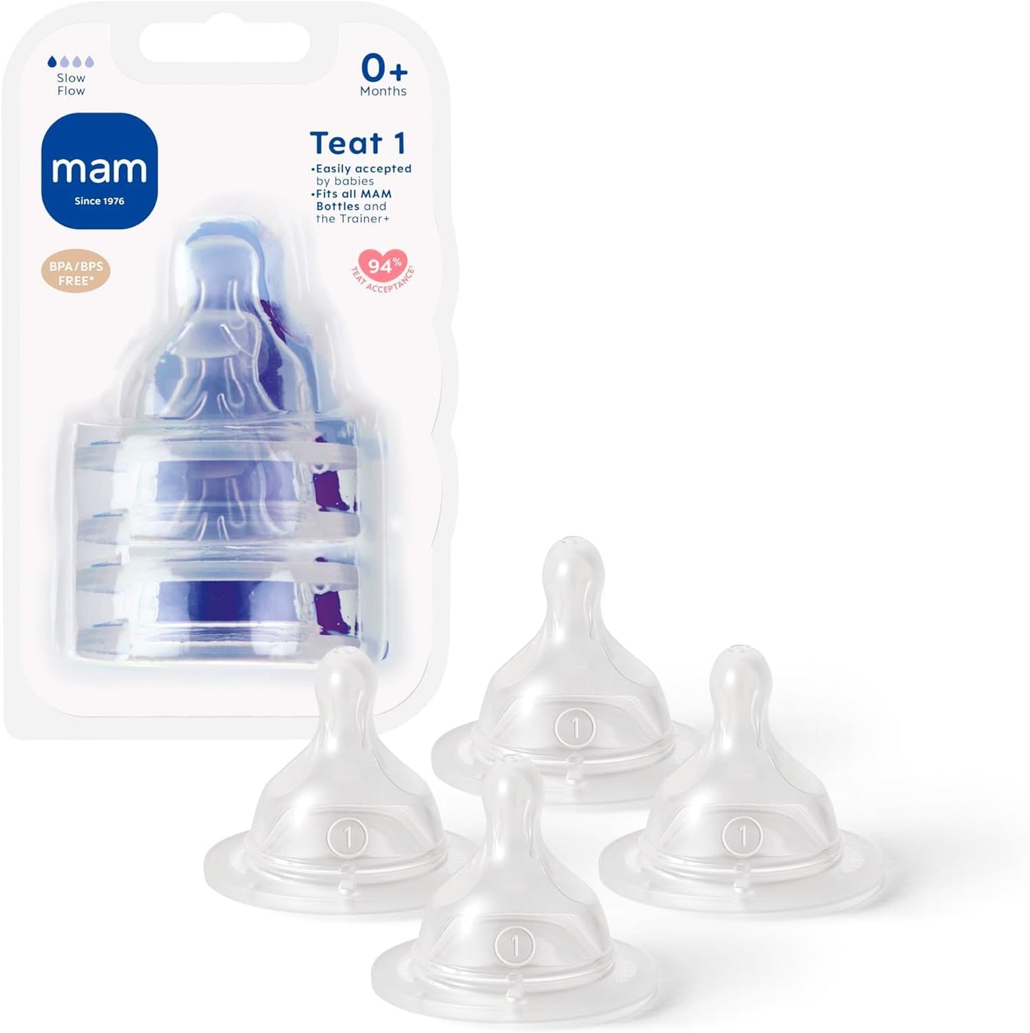 MAM Teats Size 2 | 4 Pack | Medium Flow | Fits All MAM Bottles | Suitable from 2+ Months | Made from SkinSoft Silicone | Baby Accessories for Newborn