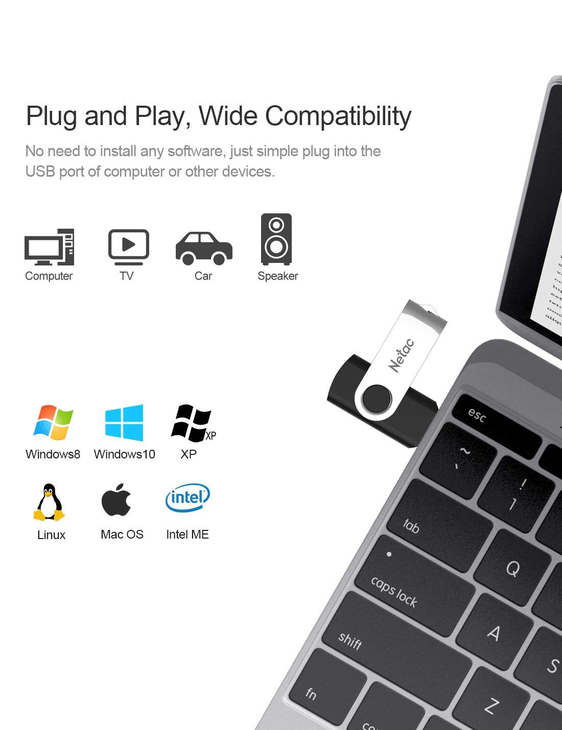 Netac 64GB USB 2.0 Flash Drive, Swivel Design Memory Sticks, Pen Drive, Usb Sticks for Data Storage, Zip Drive and jump Drive with LED Light