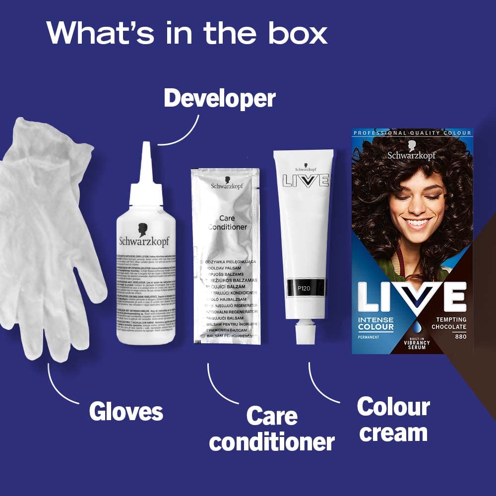 Schwarzkopf LIVE Intense Colour, Long Lasting Permanent Black Hair Dye, With Built-In Vibrancy Serum, Up To 100% Grey Coverage- Deep Black 099
