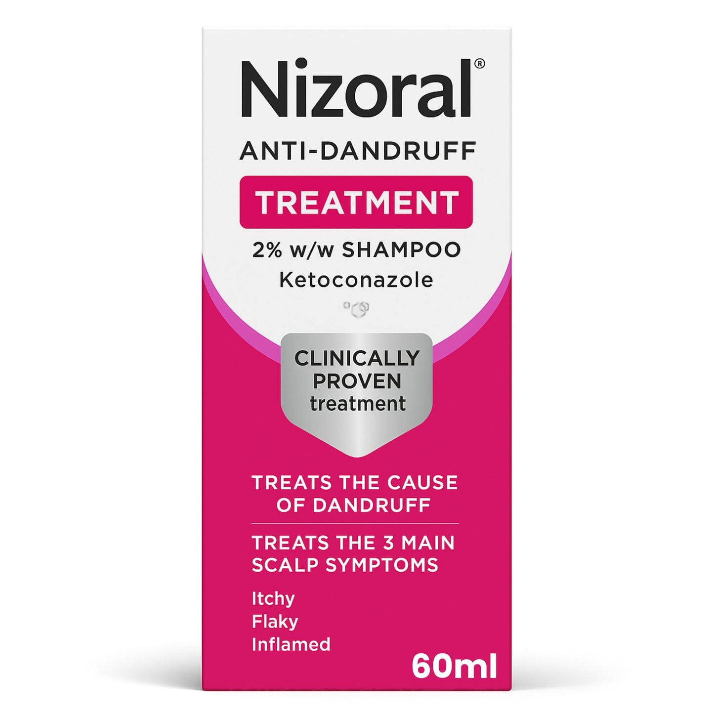 Nizoral Anti-Dandruff Treatment Shampoo, Treats and Prevents Dandruff, Clinically Proven to Control Itchy & Flaky Scalps, Contains Ketoconazole, 1 x 60ml