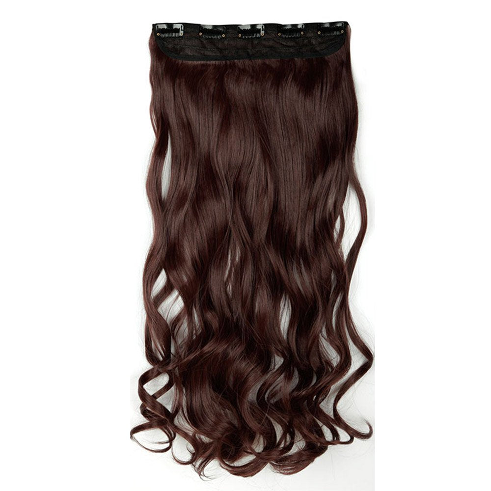 24 Inch One Piece Hair Extensions Clip In Curly Hairpieces Wavy 5 Clips - Dark Brown(60cm-120g)
