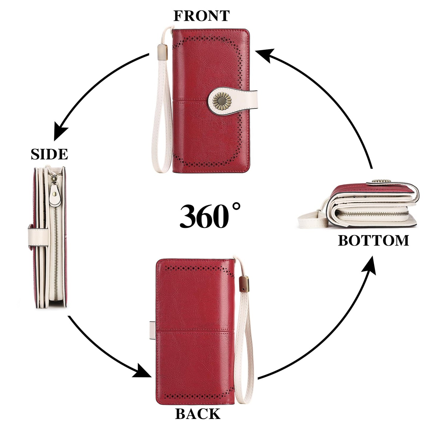 SENDEFN Genuine Leather Purses for Women, RFID Large Ladies Purse, Wallet for Women with Wrist Strap