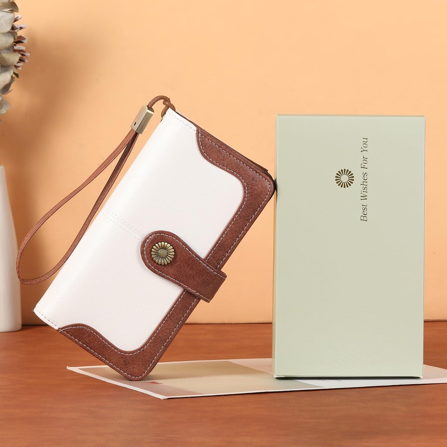 SENDEFN Genuine Leather Purses for Women, RFID Large Ladies Purse, Wallet for Women with Wrist Strap