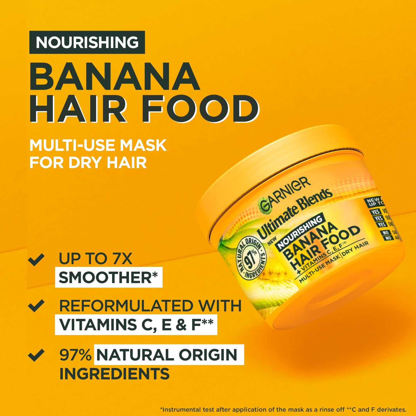 Garnier Hair Food Multi-use Hair Treatment Mask, Nourishes and Conditions, Ideal for Dry Hair, No Silicones, Vegan Formula, Banana, Ultimate Blends, 400ml