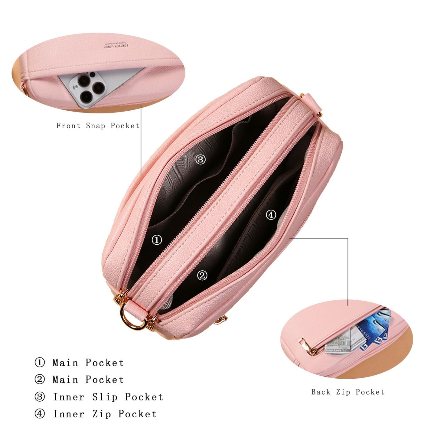 AIFILLE Women's Shoulder Bag, PU Leather Crossbody Bag for Women, Small Phone Bag for Girls with Wide Detachable Shoulder Strap and 2 Zip Compartments