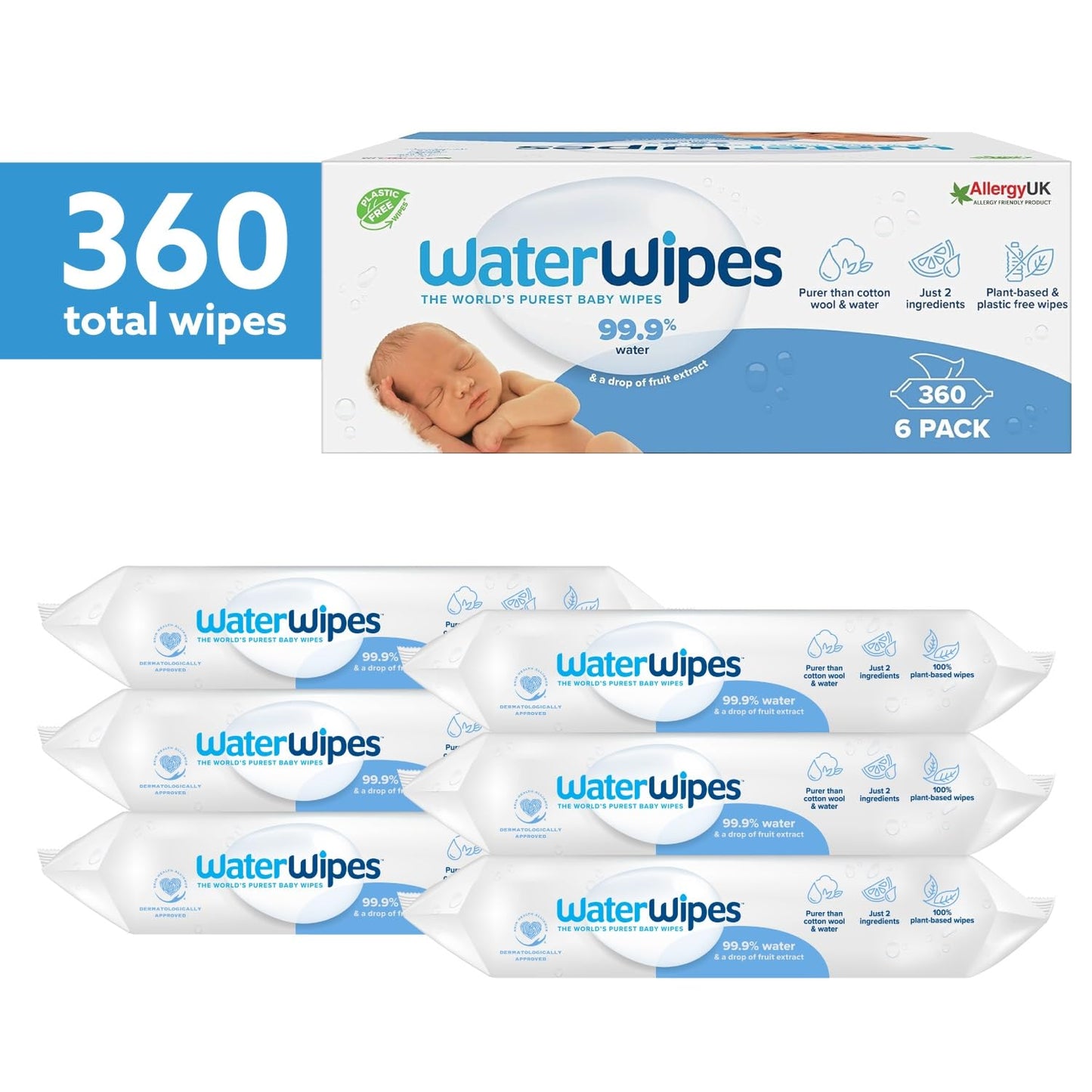 WaterWipes Original Baby Wipes, 720 Count (12 Packs), 99.9% Water, 3-In-1 Cleans, Cares, Protects, Unscented, Packaging May Vary