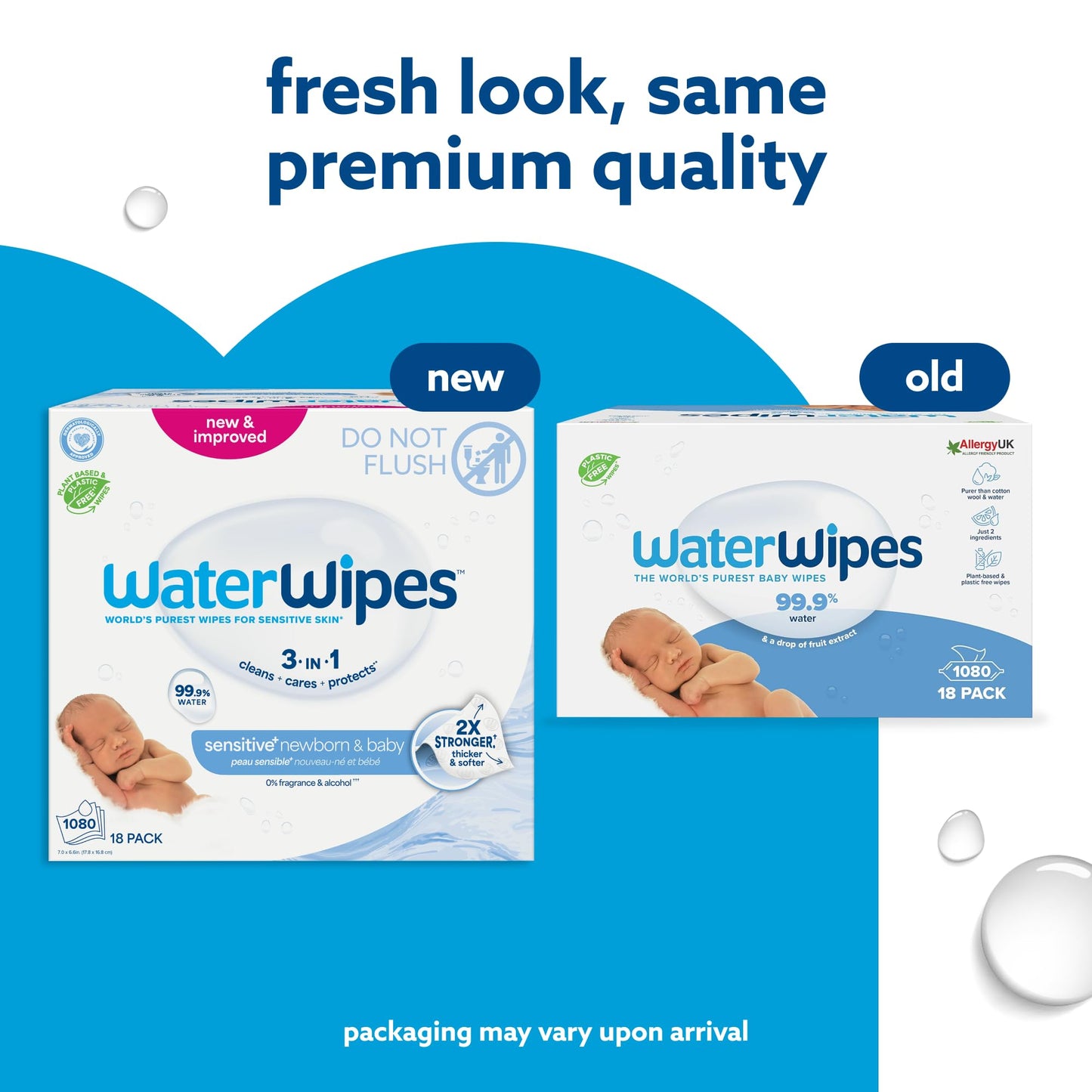 WaterWipes Original Baby Wipes, 720 Count (12 Packs), 99.9% Water, 3-In-1 Cleans, Cares, Protects, Unscented, Packaging May Vary