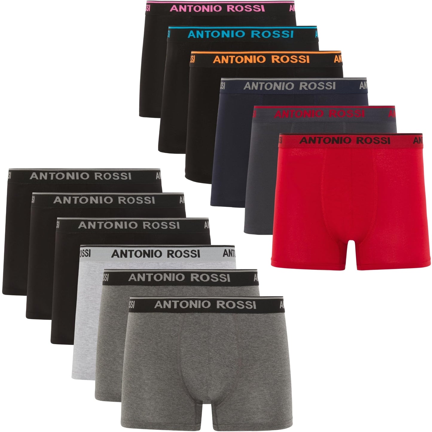ANTONIO ROSSI (12-Pack) Men's Fitted Boxer Hipsters - Mens Boxers Shorts Multipack with Elastic Waistband - Cotton Rich, Soft and Comfortable Underwear
