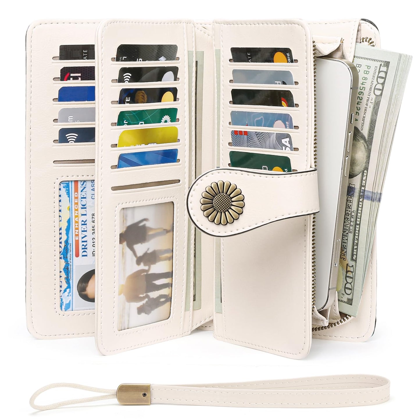 SENDEFN Genuine Leather Purses for Women, RFID Large Ladies Purse, Wallet for Women with Wrist Strap