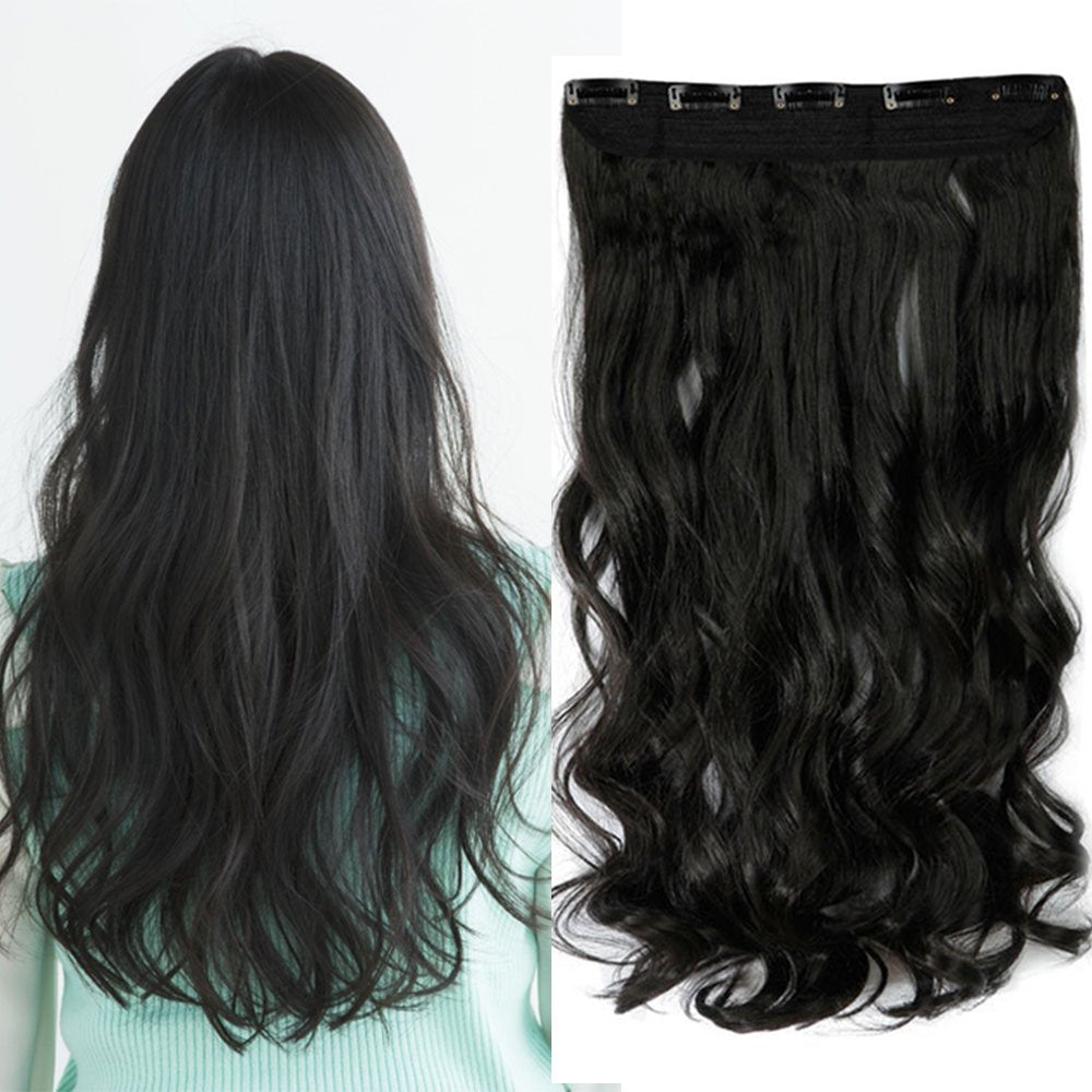 24 Inch One Piece Hair Extensions Clip In Curly Hairpieces Wavy 5 Clips - Dark Brown(60cm-120g)