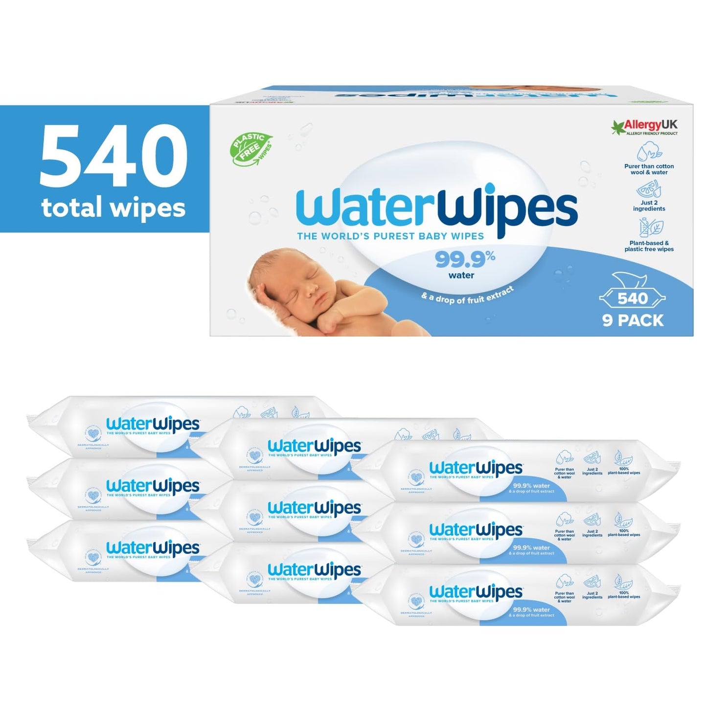 WaterWipes Original Baby Wipes, 720 Count (12 Packs), 99.9% Water, 3-In-1 Cleans, Cares, Protects, Unscented, Packaging May Vary
