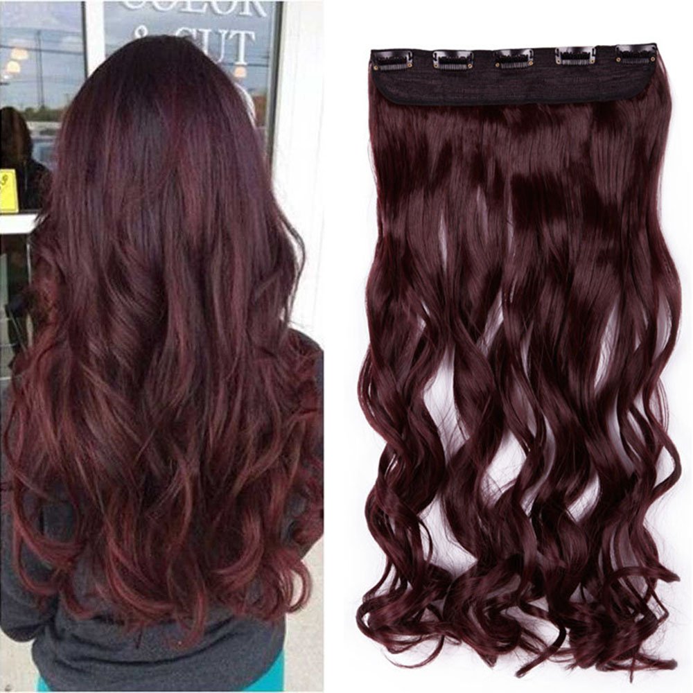 24 Inch One Piece Hair Extensions Clip In Curly Hairpieces Wavy 5 Clips - Dark Brown(60cm-120g)