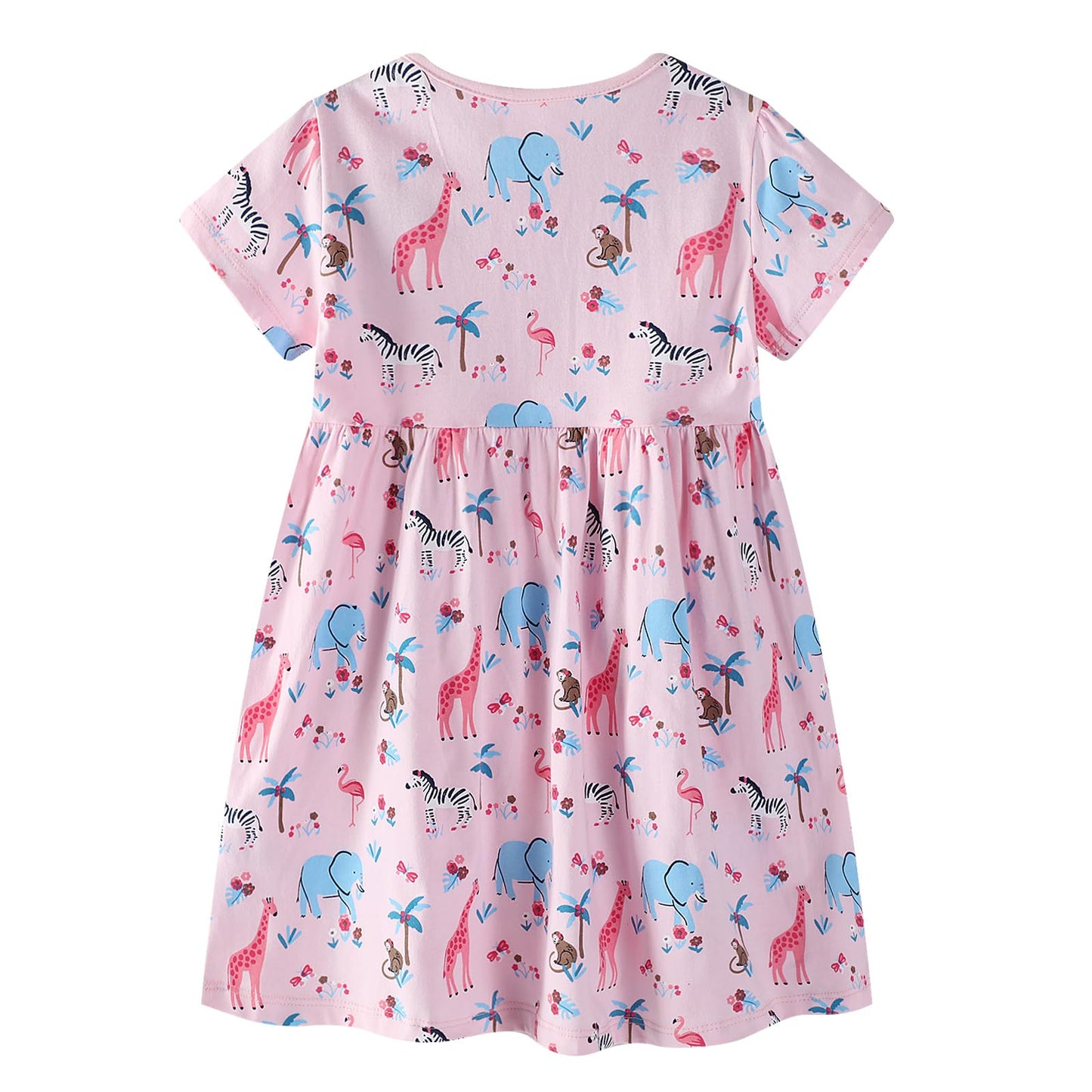 Smazero Baby Girl's Summer Dresses Short Sleeve Casual Dinosaur Horse Print Shirt Dress Little Kids Clothes Children Age 1-7 Years