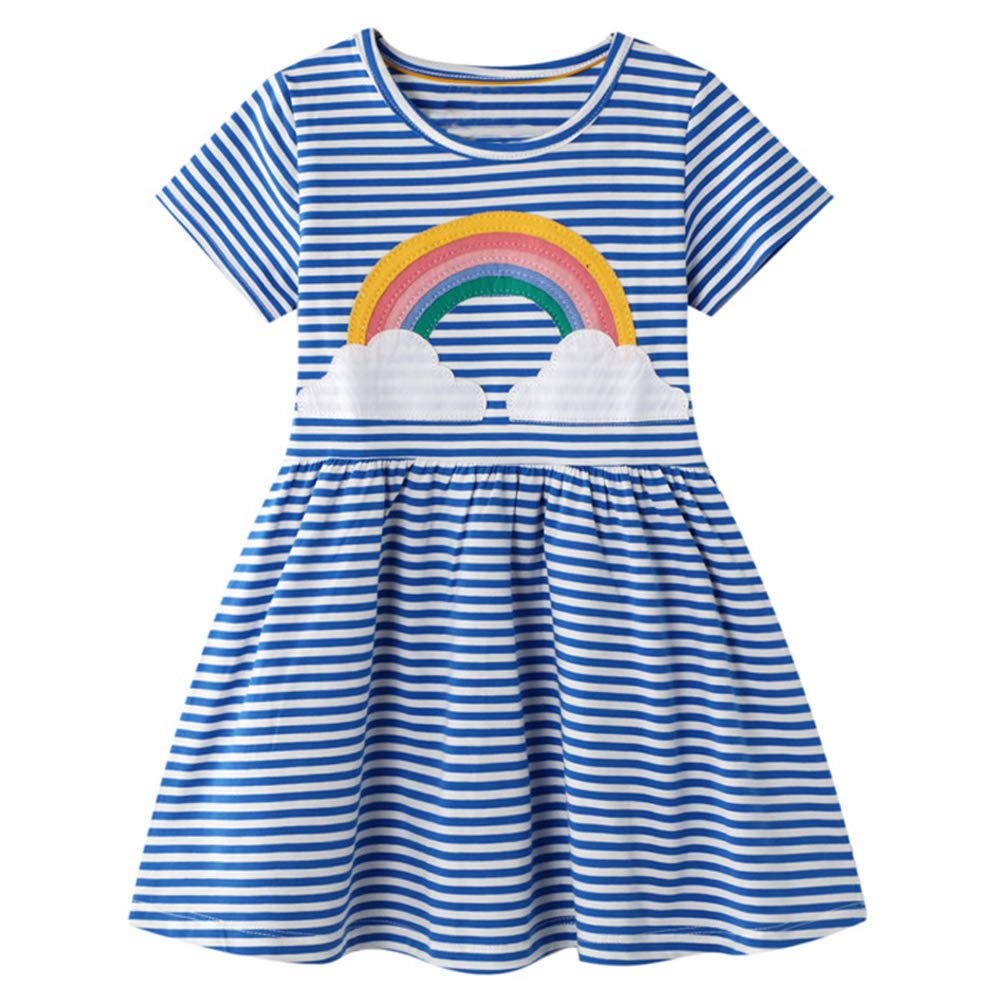 Smazero Baby Girl's Summer Dresses Short Sleeve Casual Dinosaur Horse Print Shirt Dress Little Kids Clothes Children Age 1-7 Years