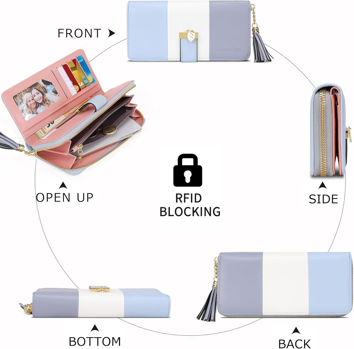 Pomelo Best Womens Wallet RFID Blocking Large Capacity Long Purse with Multiple Card Slots Zipper Phone Coin Pocket