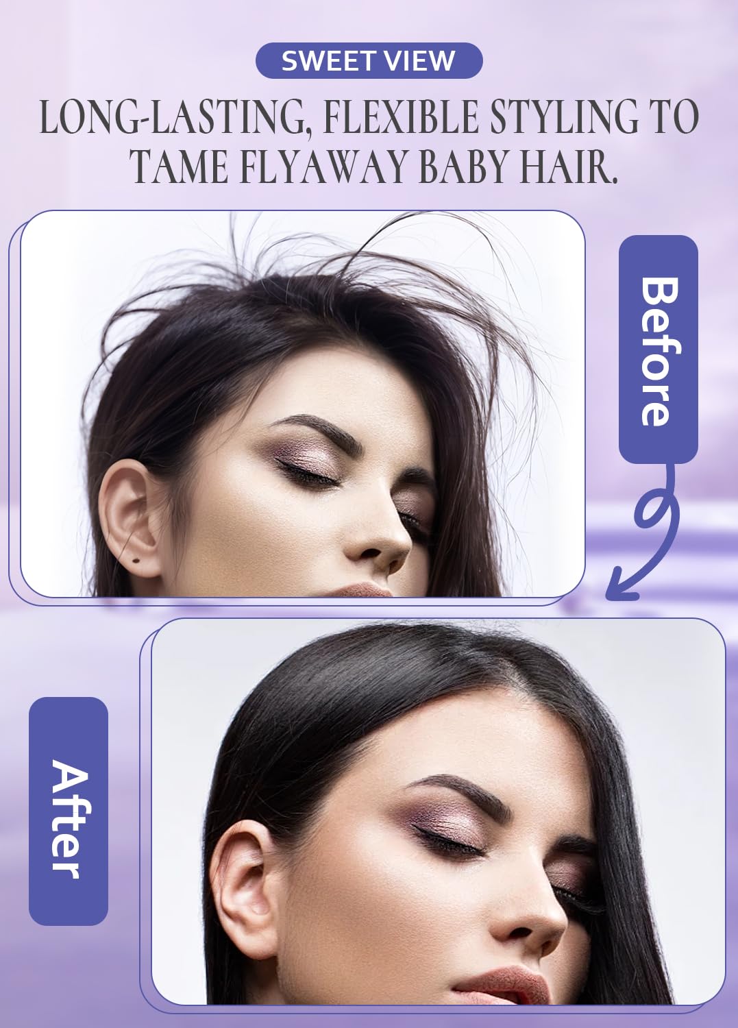 SWEET VIEW Hair Wax Stick & Slick Back Hair Brush for Tame Flyaways, Frizz, Sleek Ponytail, Buns | Pomade/Balm/Gel Stick for Woman, Styling Accessories for Girls, Kids