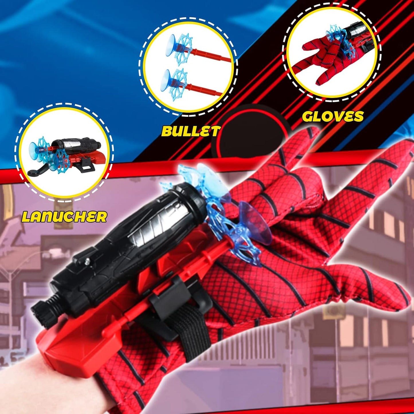 Dacitiery Spider Web Shooter for Kids, Spider Launcher Wrist Toy Set for Boys (1 Launcher and 6 Bullets and 1 Gloves)
