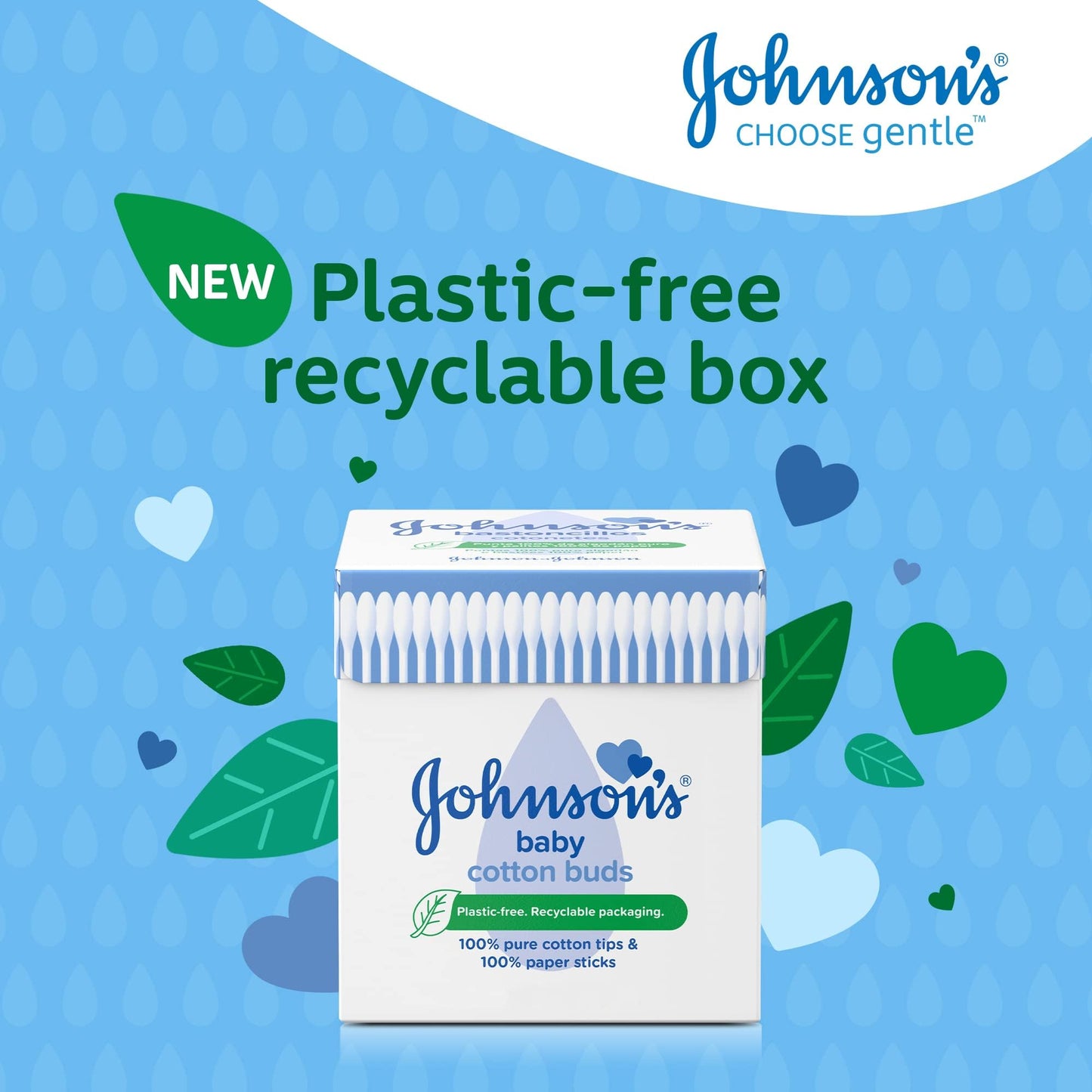 Johnson's Baby Cotton Buds (1 x Pack of 200) Soft & Gentle Ear Buds for Delicate Skin, Made of 100% Pure Cotton and Paper Sticks, Plastic-Free to Clean Delicate Areas, around Eyes and Outer Ear