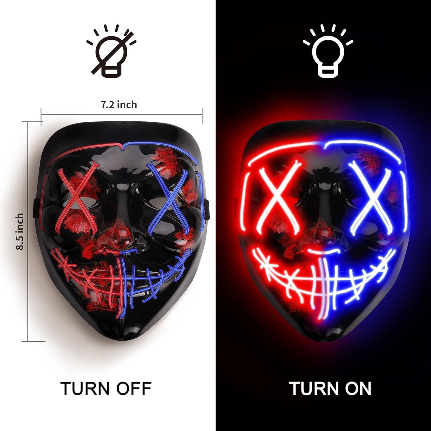 AnanBros Scary LED Halloween Mask, Light up Mask Cosplay, LED Rave Face Mask Costume 3 Lighting Modes, Halloween Face Masks for Men Women Kids