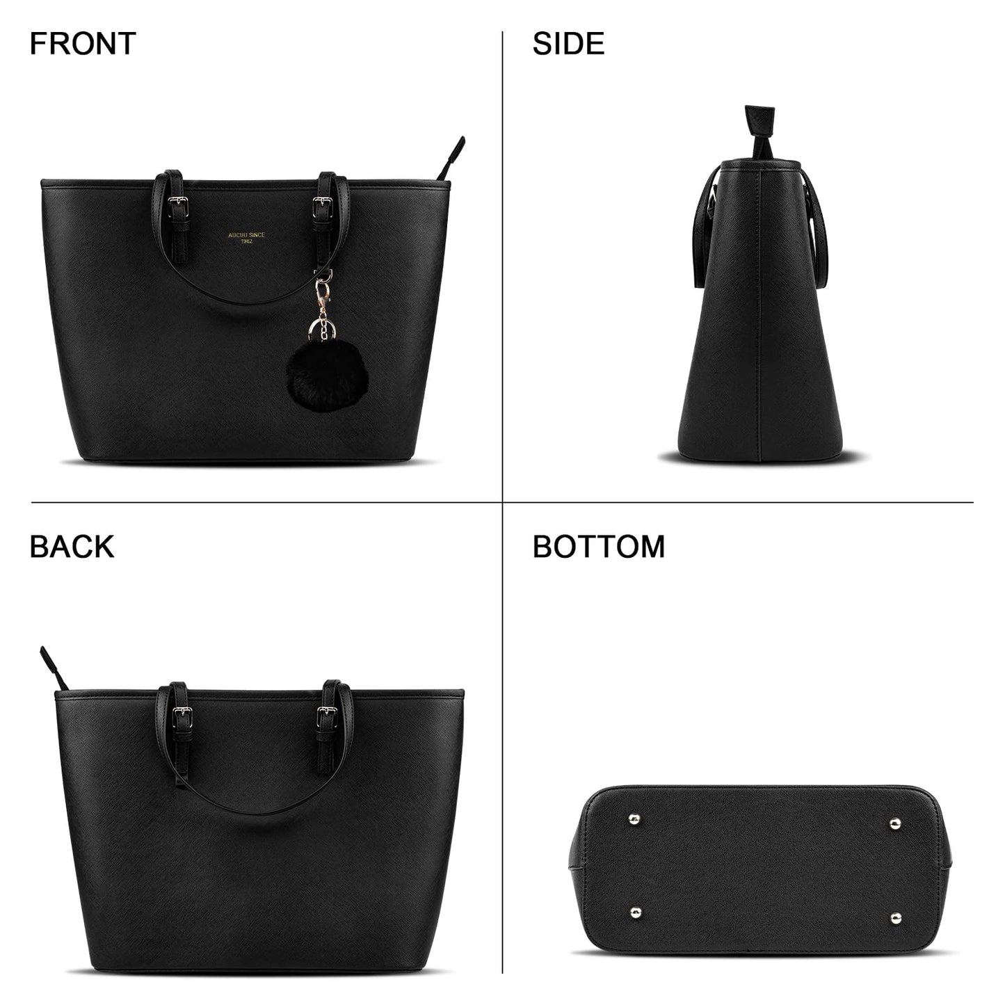 URAQT Women Handbag Tote Bag, 15.6 Inch PU Leather Shoulder Bag Laptop Bags with Adjustable Handle, Lightweight Stylish Designer Large Black Handbags for School Work Travel