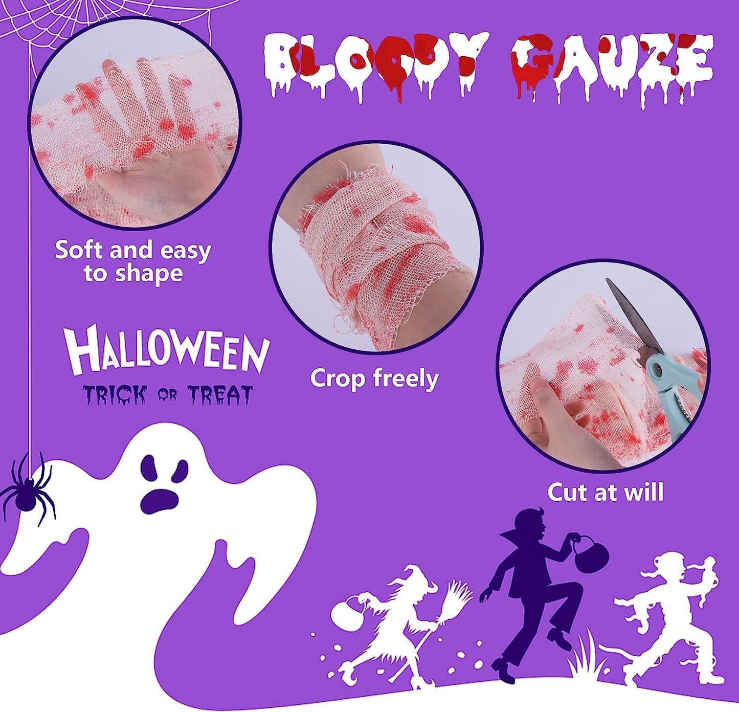 GIONAR 50M Halloween Creepy Blood Cloth - Scary Creepy Cloth with Bloody Prints- Spooky Fabric Blood Strip Drape for Halloween Doorway Curtain Costume Decor
