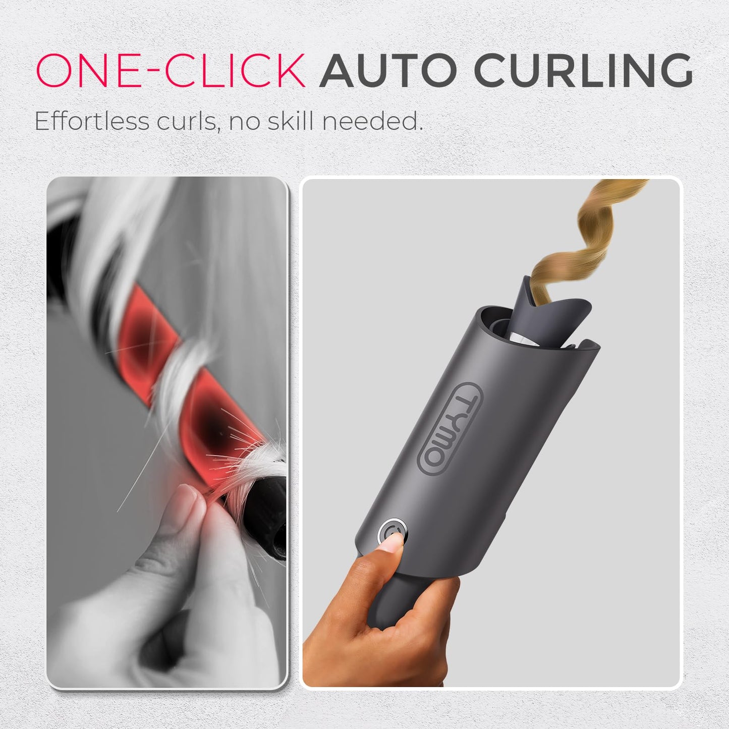 TYMO CURLPRO Automatic Rotating Curling Iron - Beach Waves Curling Wand, Portable Hair Curler, 500 Million Ionic, Dual Voltage & Lightweight for Travel, Ceramic Coating, Metallic Gray 1.25 inch