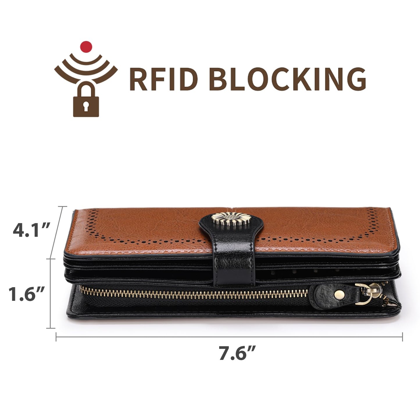 SENDEFN Genuine Leather Purses for Women, RFID Large Ladies Purse, Wallet for Women with Wrist Strap