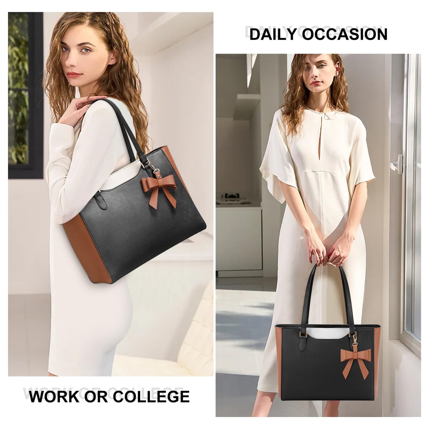 KTMOUW Handbags for Women Large Capacity PU Leather Tote Bags for Women with Zip, Shoulder Bag Ladies Handbag Tote Bag for School Work Travel Shopping Black
