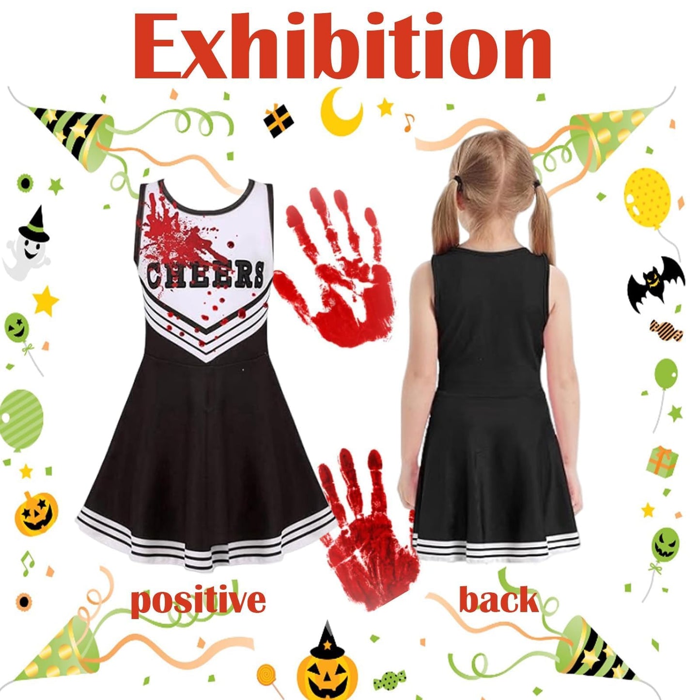 9PCS 130 yards/140 yards Cheerleader Outfit, Zombie Costume Cheerleader, Zombie Fancy Dress Outfit for Girls Girls' Cheerleader Uniform Outfits Womens Costume Cheerleader Costume Dress Outfit Kids