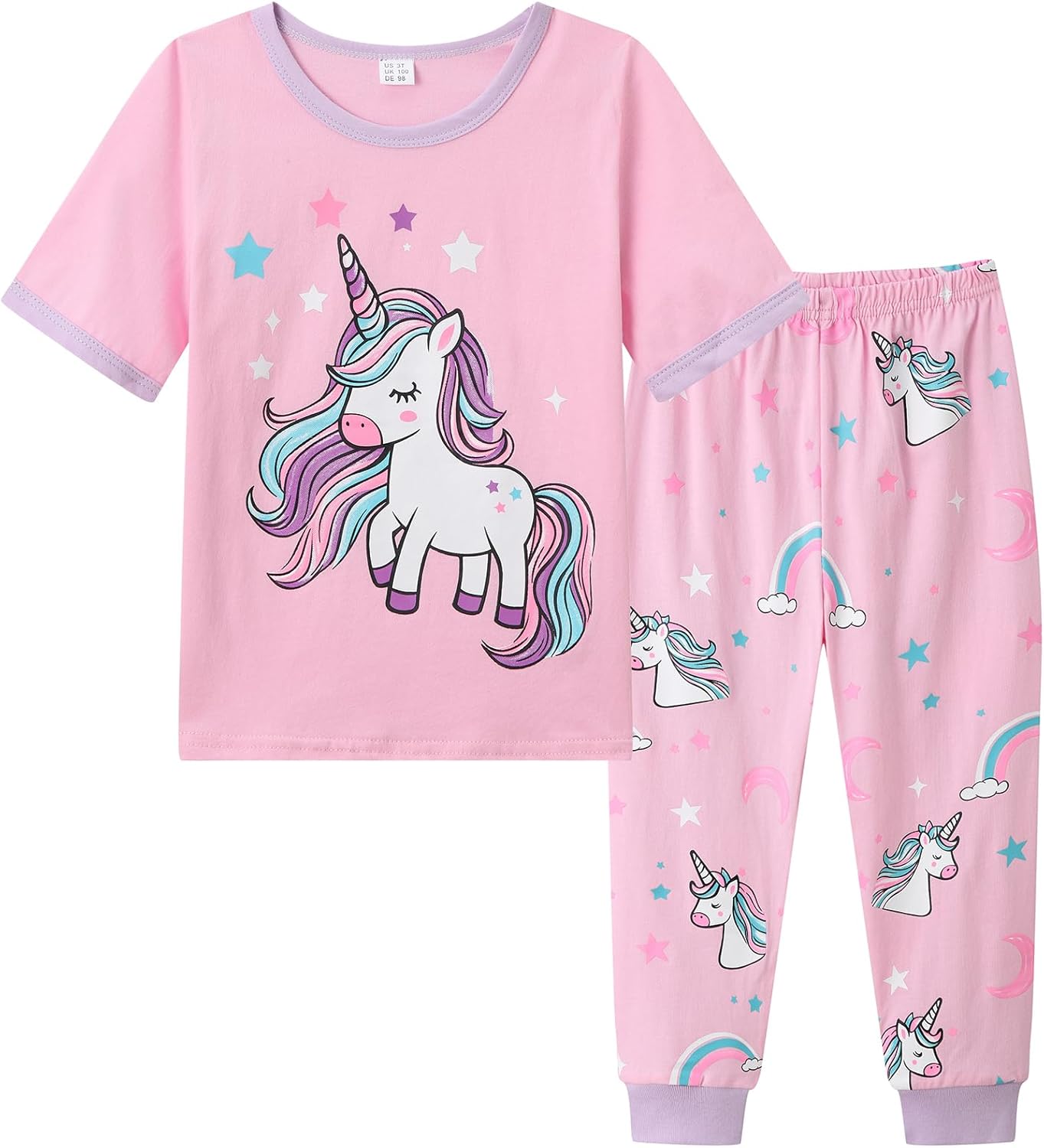 Dinopjs Girl's Pyjama Sets Cotton Dinosaur Unicorn Giraffe Pjs Kids Summer Short Pajamas for Girls 2-7 Years Children Clothes