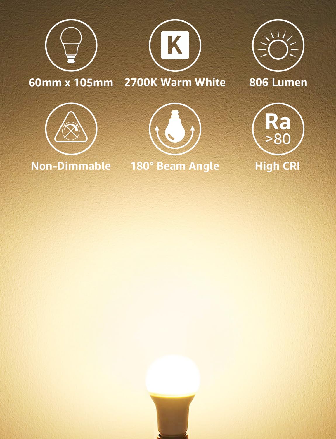 Lepro Bayonet Light Bulb, 60W Equivalent, Warm White 2700K, 8.5W 806lm B22 LED Bulb, BC A60 GLS Energy Saving Lightbulbs, Non-dimmable, Pack of 6